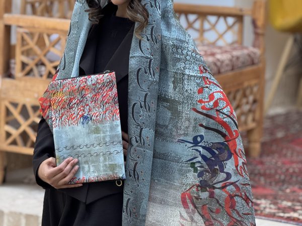 ست شال و کیف طرح آرزو -طوسی قرمز