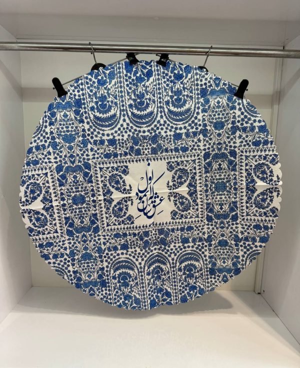 رومیزی گرد طرح قلم آبی