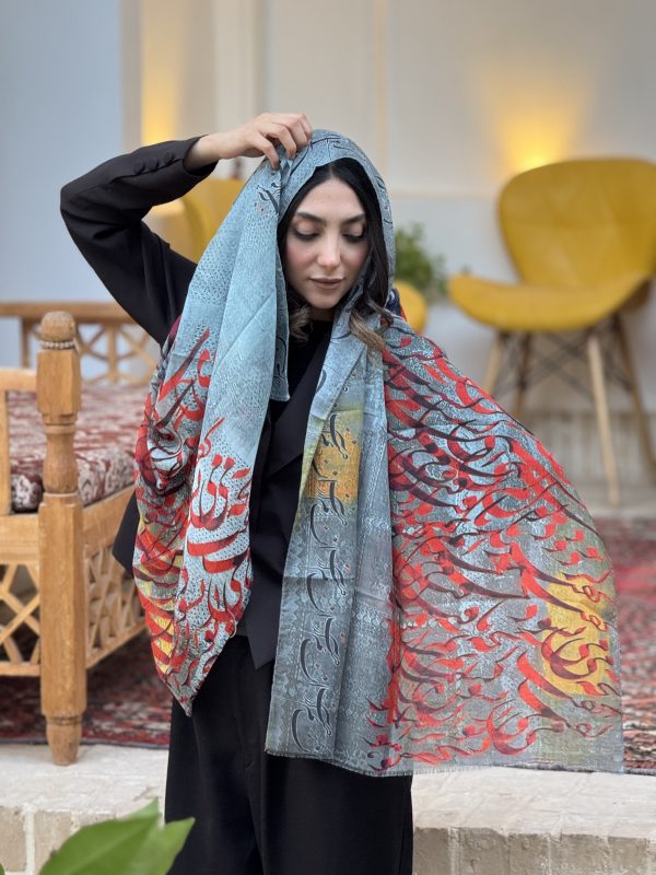 شال تک نخی طرح آرزو رنگ طوسی قرمز