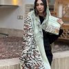 ست شال و کیف طرح آرزو کرم قهوه ای
