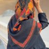 روسری نخی طرح گل و مرغ -قواره120